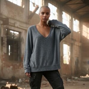 Wildfox Deep V-Neck Baggy Beach Jumper in China Blue SAMPLE